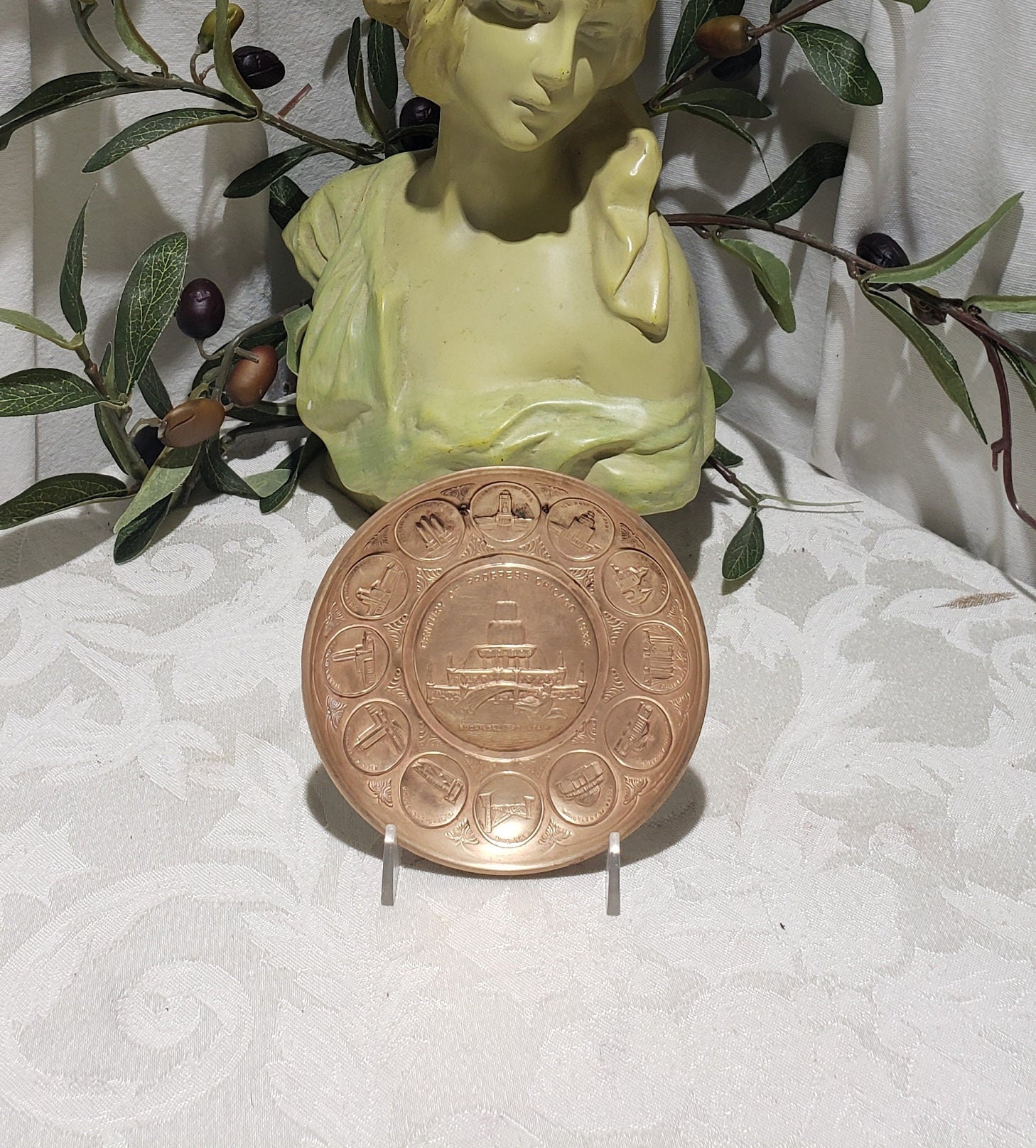Vintage 1933 Chicago World's Fair A Century of Progress Copper Decorative Souvenir Plate/Dish