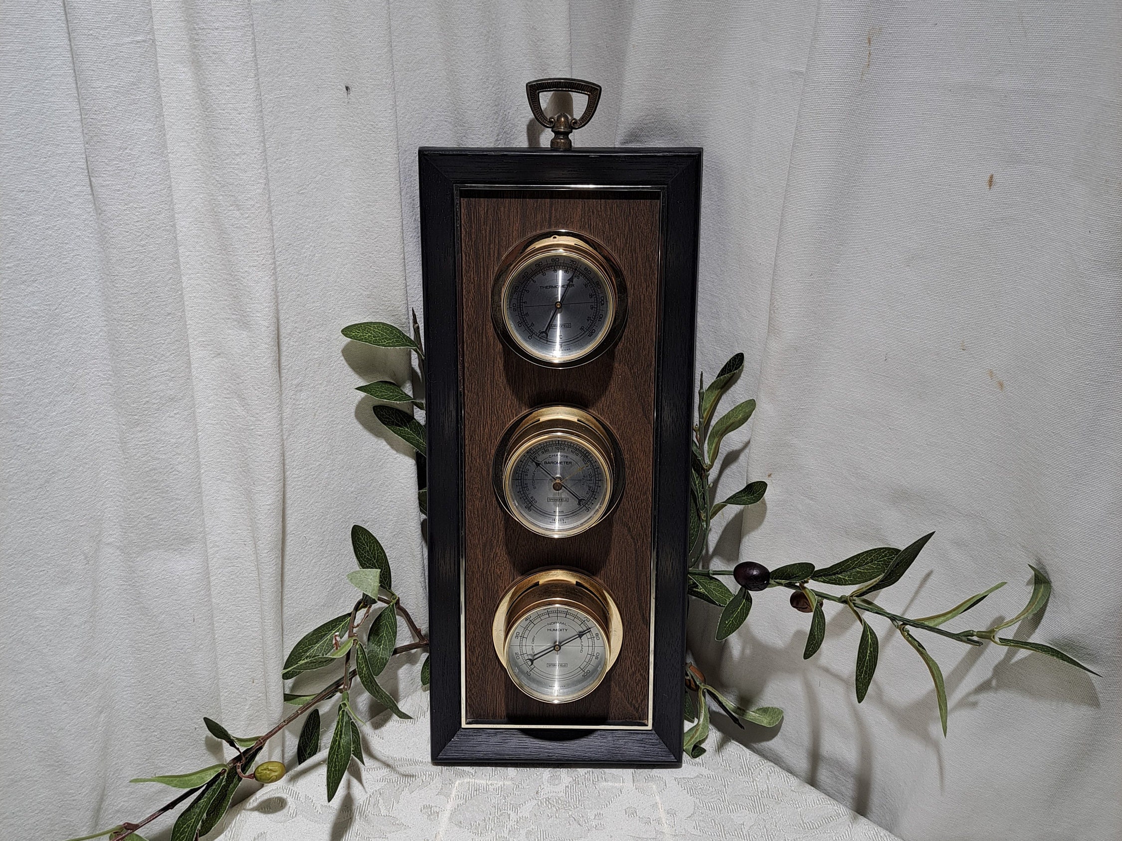 1960s Hanging Brass Temperature Thermometer Gauge