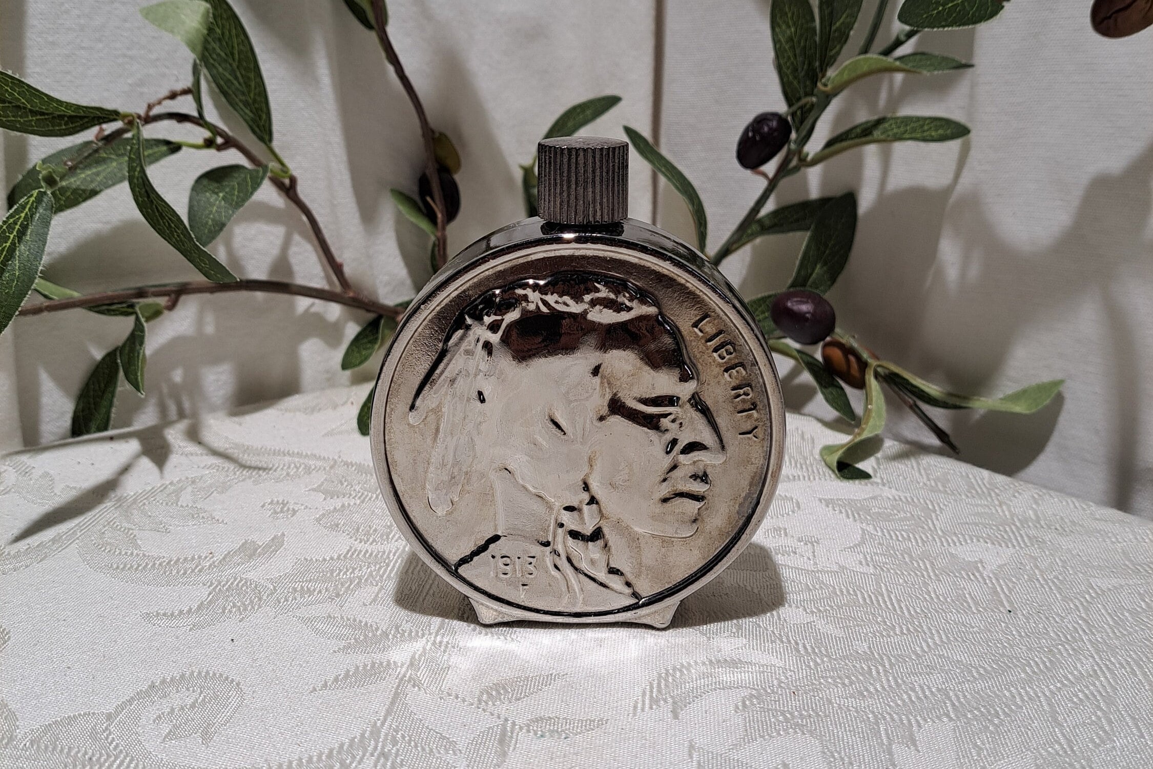 Vintage Avon For Men United States Of America 5 Cents Buffalo Nickel Aftershave Decanter Bottle - Empty Aftershave Bottle