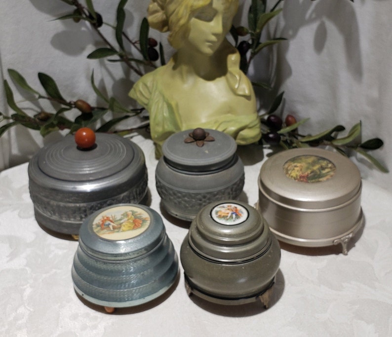 Vintage Footed Aluminum Powder Puff Music Box With Mirror Lid Etsy