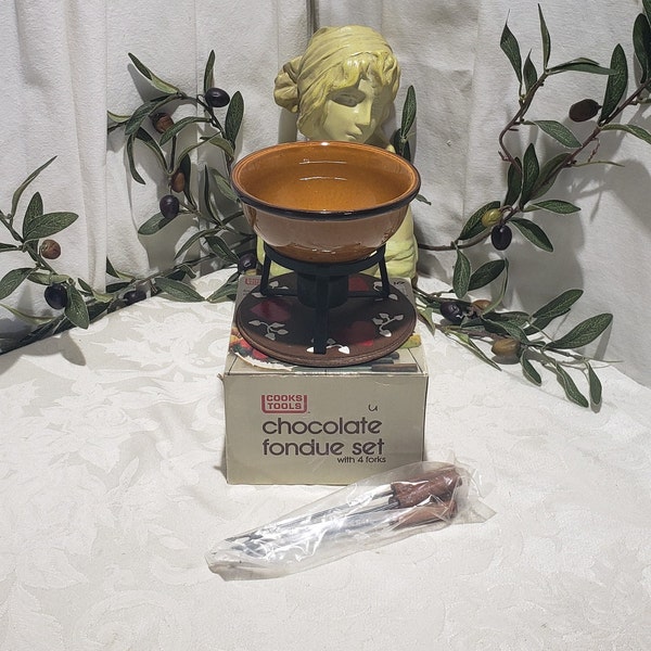 Vintage 1983 Cooks Tools LTD. Retro Style Chocolate Fondue Set With 4 Forks - Complete Set  - Retro Kitchen