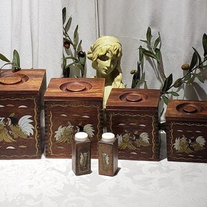 Vintage Mid Century Rooster Design Wooden Canister Set – Japan image 1