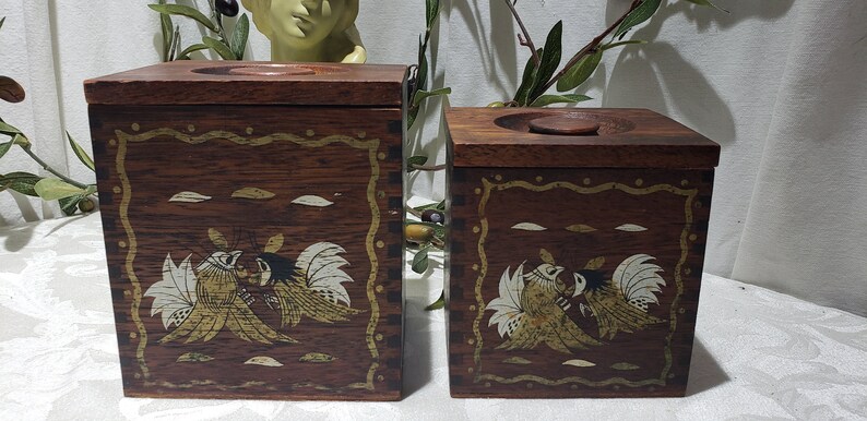Vintage Mid Century Rooster Design Wooden Canister Set – Japan image 5