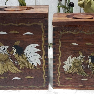 Vintage Mid Century Rooster Design Wooden Canister Set – Japan image 4