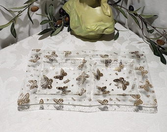 Vintage Gorgeous Signed George Briard Mid Century Design Gold Butterflies Design Double Compartment Serving Platter