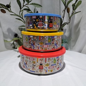 Handpicked Set Of 3 Disney&#39;s Mouse Wares Mickey & Friends Stainless Steel Nesting Food Containers - Disney Food Storage Canisters Set