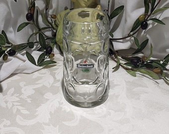 Rare Vintage Large 40 ounces Heineken Red Star Dimpled Glass Beer Mug  - Vintage Barware