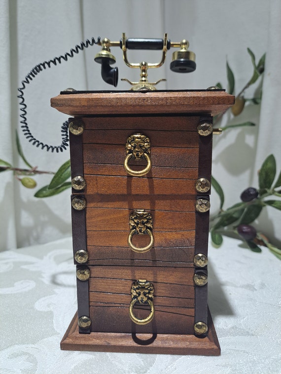 Vintage London Leather Antique Phone Design 3 Dra… - image 2