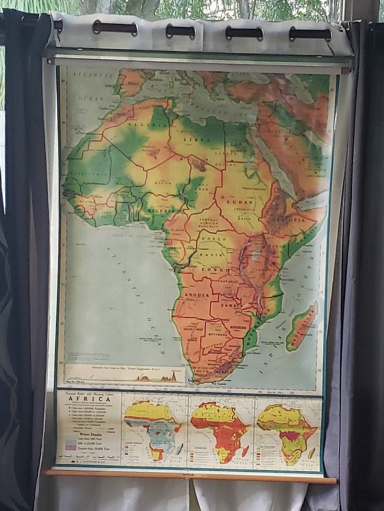 大学受験マップ　1990年版　レトロ Vintage Africa School Map – A.J. Nystrom Pull Down Chart, 1961 - Etsy