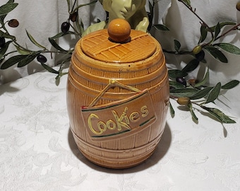 Awesome Vintage Nelson McCoy Pottery Company, Roseville, OH  Oak Barrel Cookie Jar - Vintage Ceramic McCoy Whiskey Barrel Cookie Jar