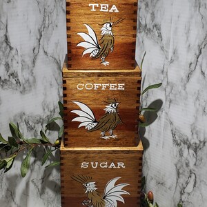 Vintage Mid Century Rooster Design Wooden Canister Set – Japan image 10