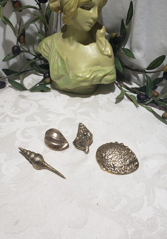 Vintage Set of 4 Brass Seashells Figurines Life by the Sea Décor