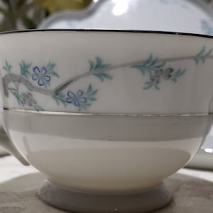 Gorgeous Vintage One 12 Piece Blue Plum by Fine China Of Japan Floral Design Set For 6 Snack Plate & Cup Set