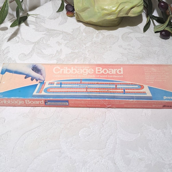 Vintage 1983 Pressman Sure-Lane Cribbage Board Continuous-Track Board Made Of Solid Hardwood No. 1010 - Complete Game - Vintage Board Games