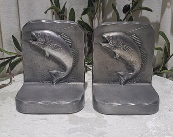 Rare Vintage Adams Fishing Design Cast Aluminum Bookends Made In USA - Fish On A Hook Design Bookends - Fishing Décor - Life By The Sea