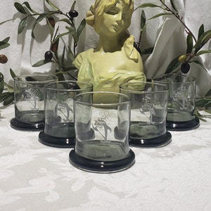 Vintage Set Of 5 1970&#39;s Starkist Charlie The Tuna Smoked Glass Footed Rock Glasses - Vintage Collectible Beverage Glasses