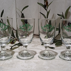 Vintage Set Of 4 3 Leaf Clover And Green Harp Design Irish Coffee Stem Glasses - Whiskey Irish Coffee Glasses