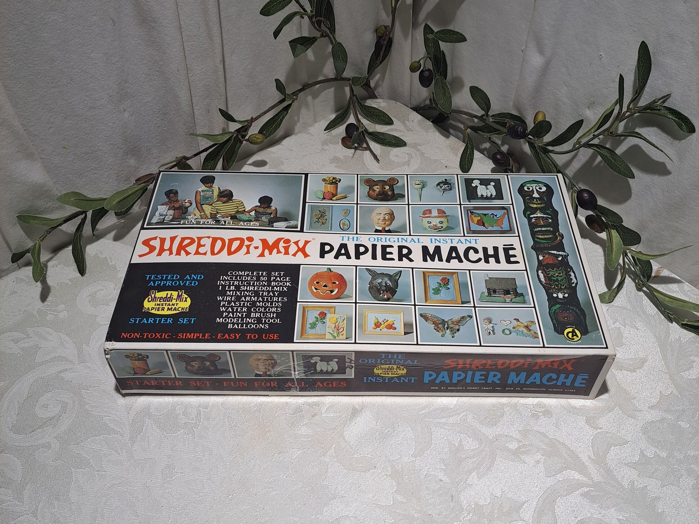 Rare Hard to Find Vintage 1965 the Original Instant SHREDDI-MIX Paper Mache  Kit Set by Bersted's Hobby Craft, Inc, Box No.40 