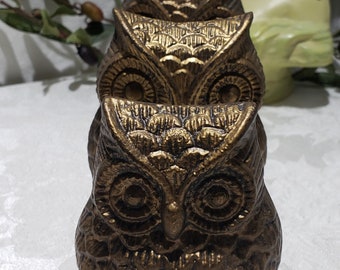 Vintage Gold Tone Owl Figurines - Set of 3 Retro Metal Owl Decor