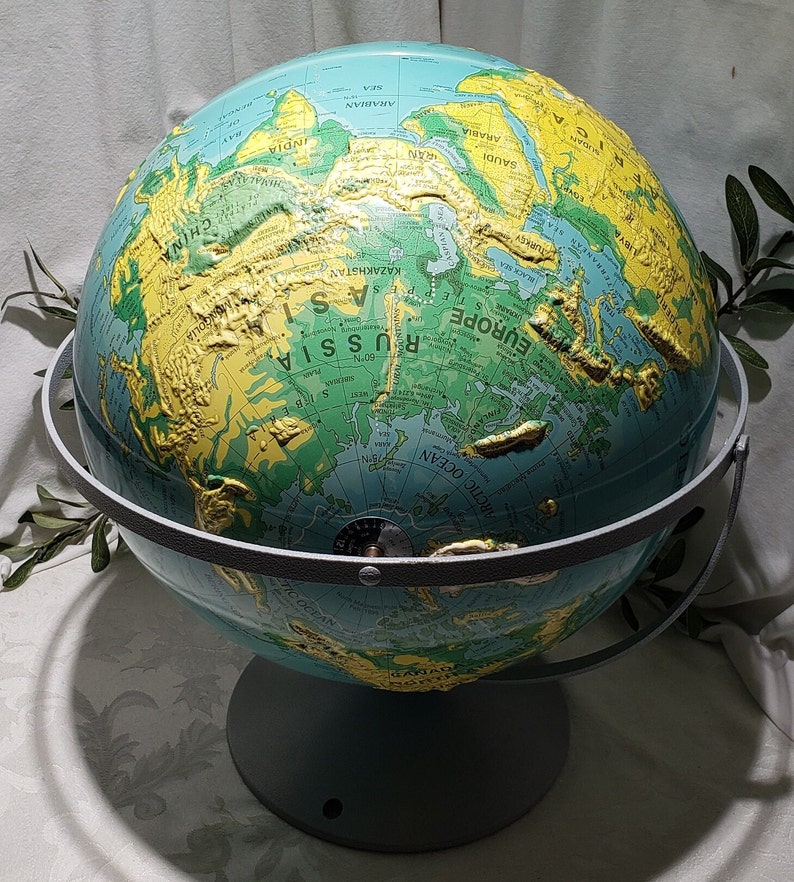 Vintage 1990's Nystrom 40cc/16" Sculptural Relief World Globe - Double ...