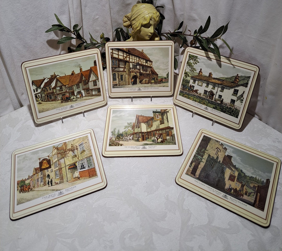 Vintage Set of 6 8.5 X 7.5 Pimpernel old English Inns Placemats Made in