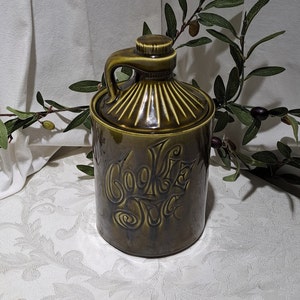 Vintage Nelson McCoy Pottery Avocado Green Whiskey Jug Design Cookie Jug Ceramic Cookie Jar - Vintage Retro Kitchen Décor