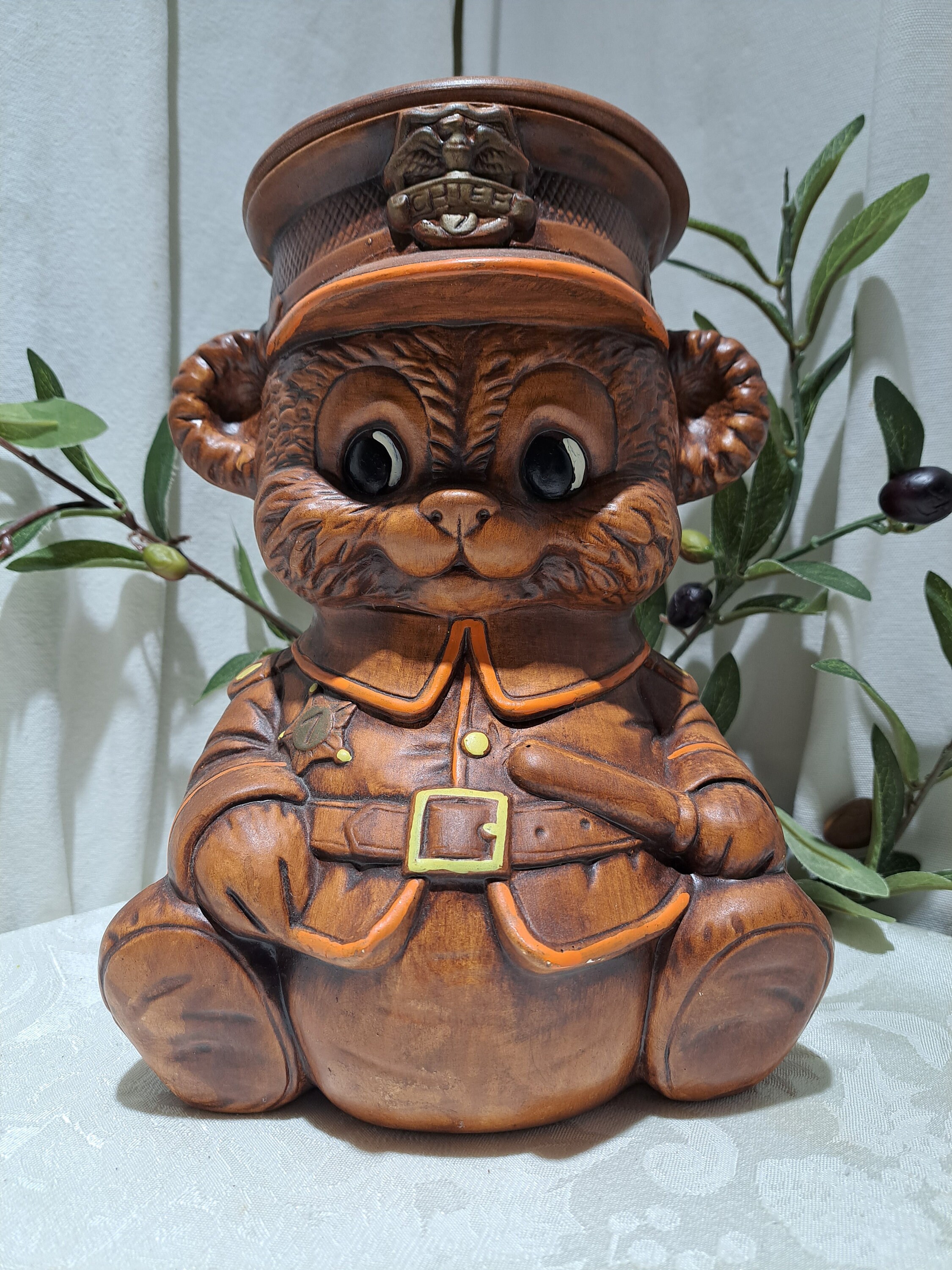 Vintage 1970's Treasure Craft Pottery Police Chief Teddy Bear