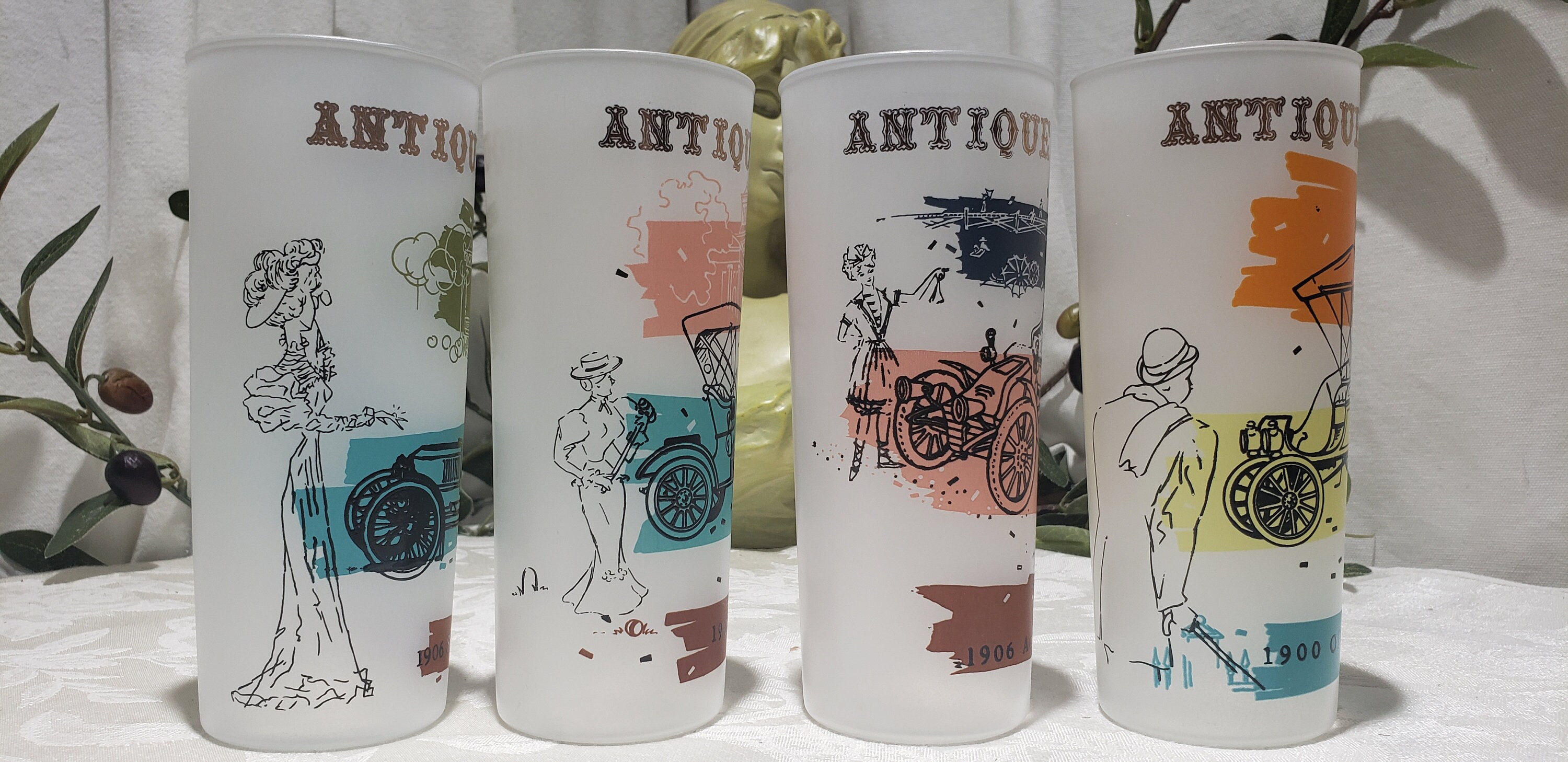 Vintage Set of 4 Libbey Antique Cars Frosted Highball Glasses - Etsy