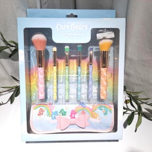 Brand New, Factory-Sealed Handpicked Care Bears by Impressions 6-Piece Dreamland Makeup Brush Set, Complete with a Roll-Up Makeup Bag.