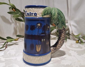 Vintage Corona Extra's 'O Tannenpalm' Holidays Ad Celebrates 25th Years And Palm Tree Handle Design Collector Ceramic Beer Stein