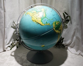 Vintage 1990's Nystrom 40cc/16" Sculptural Relief World Globe - Double Axis Classroom World Globe Edition 1995