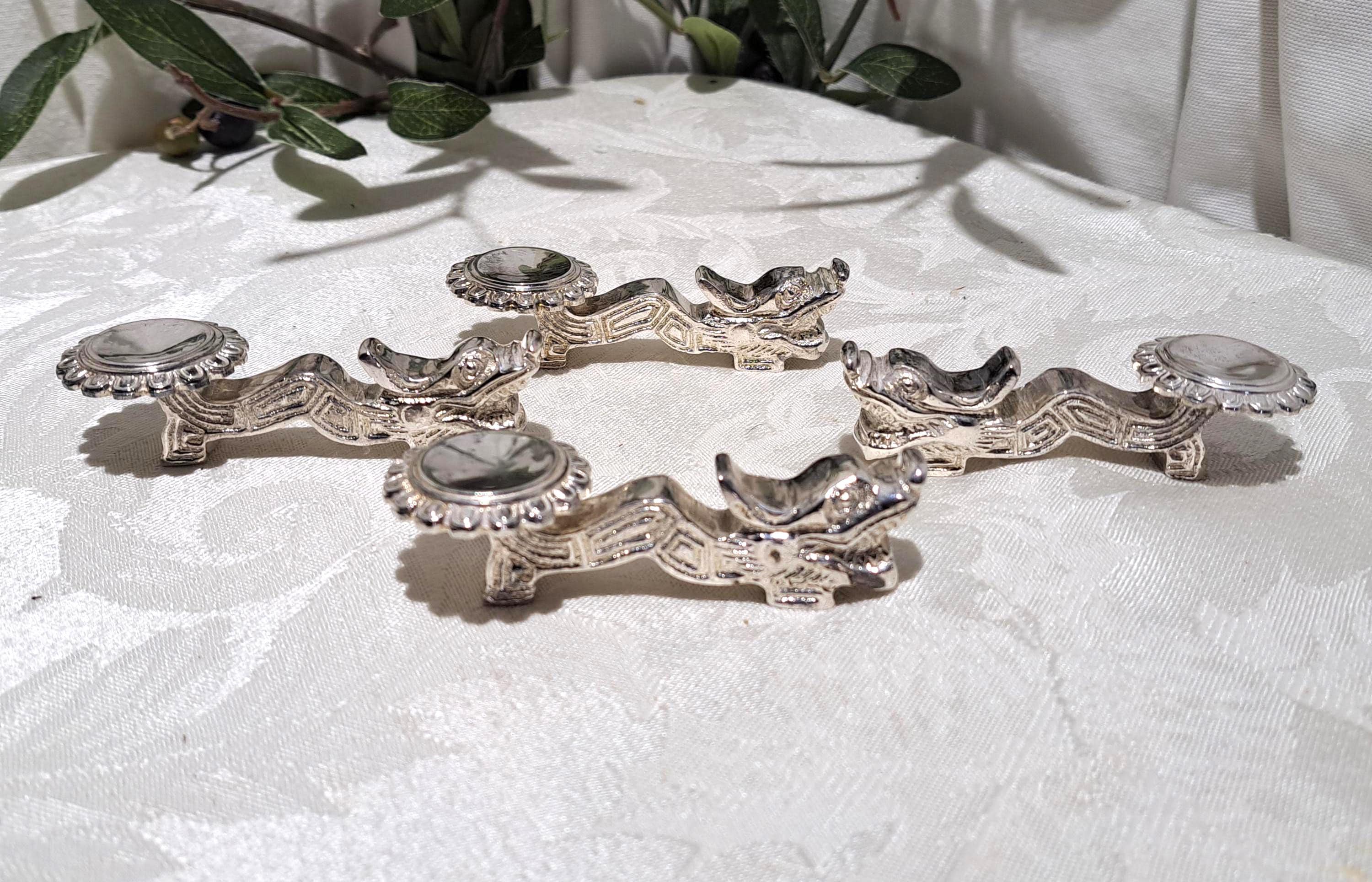 Vintage ONE Set of 4 Silver-plated Chinese Foo Dragon Design