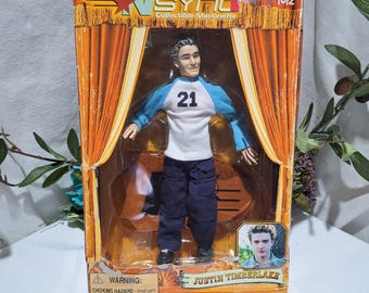 New In Original Box Vintage 2000 Living Toyz NSYNC Justin Timberlake 10" Tall Collectible Marionette Toy With Display Stand - NSYNC Dolls