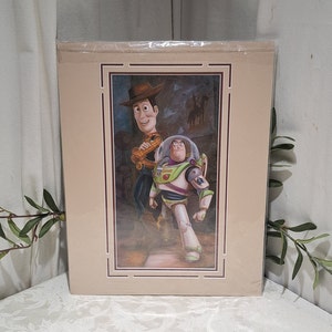 Vintage Disney Deluxe Art Toys Story Woody And Buzz Lightyear Matted Art Print By Darren Wilson - Disney Pixar Art Print - Disney Art