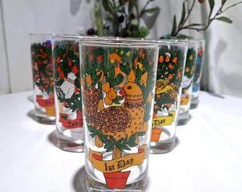 Vintage One Indiana Glass The 12 Days Of Christmas Replacement Tumbler Glasses - Partridge in a Pear Tree - Christmas Glasses