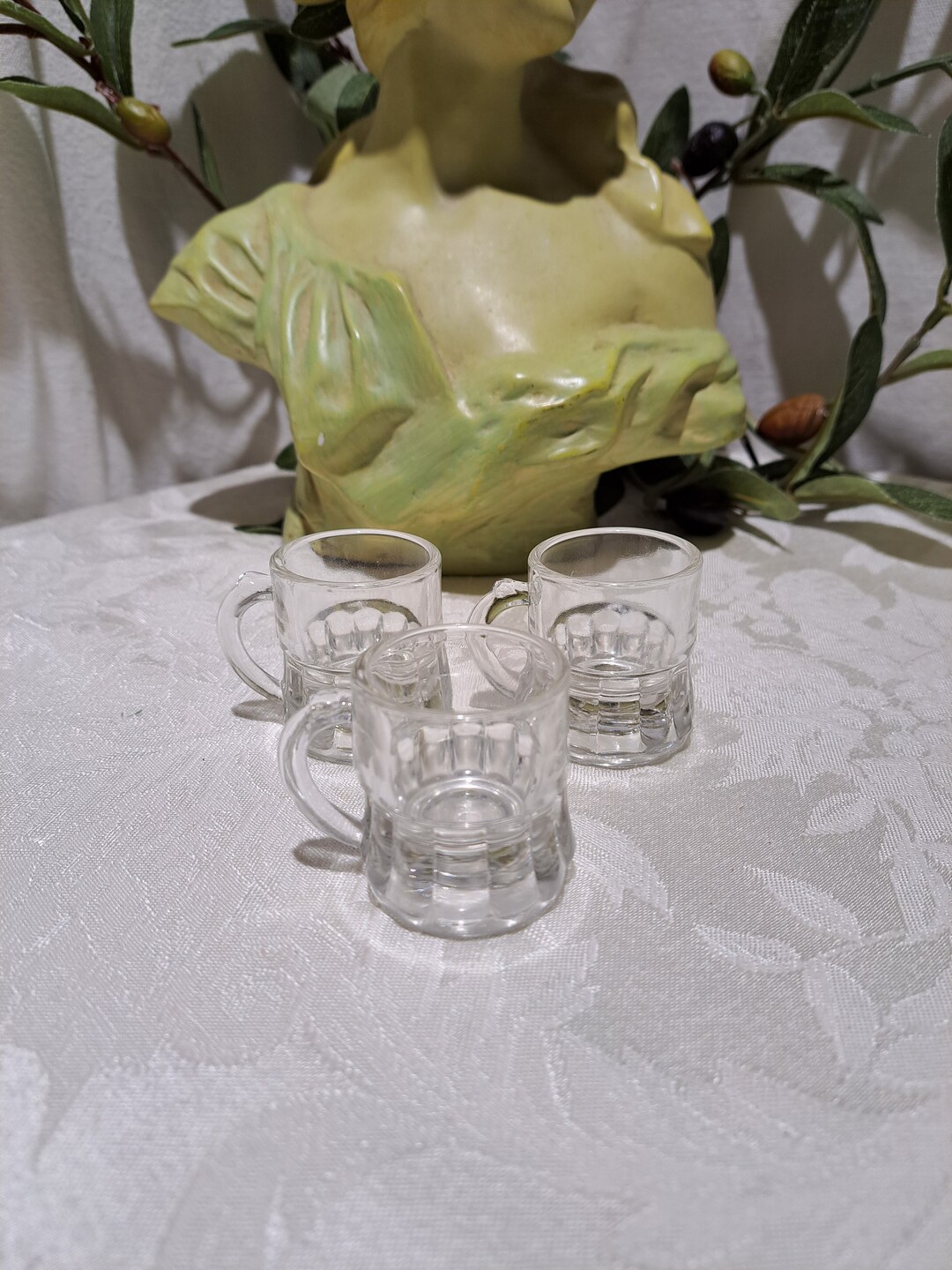 Vintage Set of 3 Federal Glass Beer Stein/mug Design Clear Glass Shot Glasses Miniature Beer