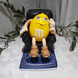 Rare Vintage 1999 The Yellow Peanut M&M On LA-Z-Boy Black Reclining Chair By Mars Inc. Candy Dispenser - Collectible M And M Candy Dispenser