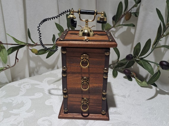 Vintage London Leather Antique Phone Design 3 Dra… - image 1