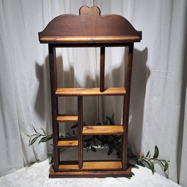 Vintage Large 30" Tall By 17" Wide Man Made Country/Farmhouse Style 7 Slot Solid Wood Wall Hanging/Tabletop Display Shelves Unit