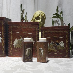 Vintage Mid Century Rooster Design Wooden Canister Set – Japan image 2