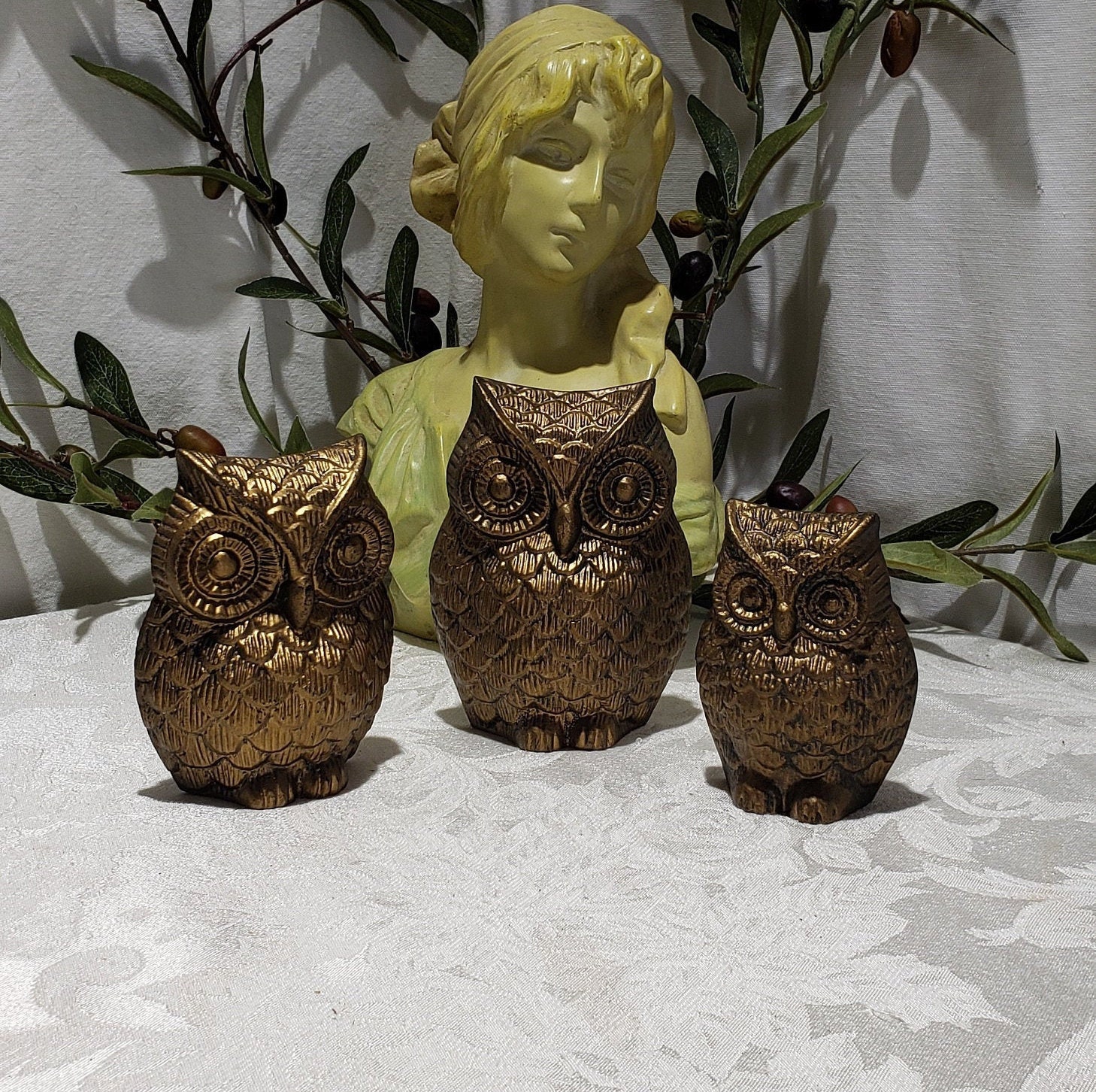 【 owl classic 】Gerd CL-003 antique gold Vintage Gold Tone Owl Figurines - Set of 3 Retro Metal Owl Decor