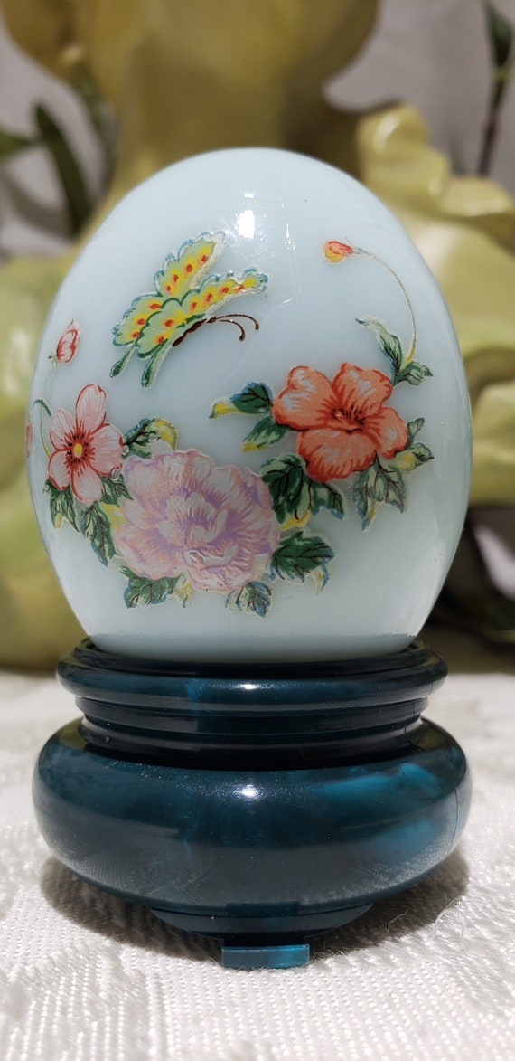 Vintage Avon Butterfly And Floral Design Oriental Egg Style Cologne Bottle - Patchwork Cologne - Avon Perfume Decanter Bottle View 2
