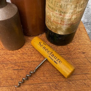 Vintage French wooden corkscrew wine bottle opener &#39;Vin&#39;s Seneclauze&#39;