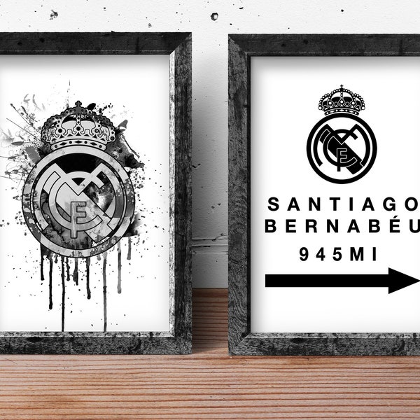 Emblem Football Club And Stadium Poster. Set Of 2 Gift For A Football Fan Print. Modern FC Spain Wall Art.