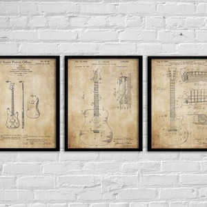 Patent Print: Vintage Patent Print. Gift For Music Lover. Set Of 3 Living Room Retro Decor. Blueprint Poster.