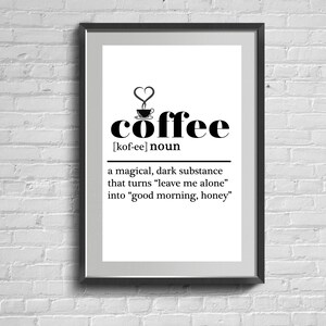 Coffee Definition Quote Wall Art. Funny Kitchen Poster. Dictionary Print. Modern Decor.