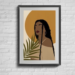 Boho zwarte vrouw power print. Feministische sterke vrouw sterke semale muurkunst.