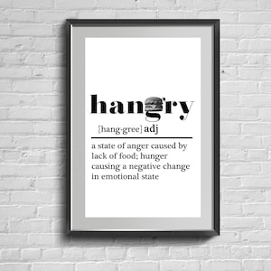 Hangry Definition Zitat Wandkunst. Lustiges Küchen Poster. Wörterbuch Print. Modernes Dekor.