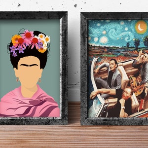 Celebrity Together Famous Artist Wall Art Illustration Set Of 2 Print. Poster On Canvas.