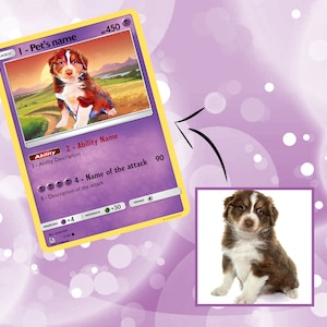 Cartes personnalisées PokePets. Affiche de l'élément psychique. Pokecard numérique pour animaux de compagnie. Art mural anime pour elle et lui.